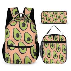 Avocado Schulranzen, Schulrucksack für Mädchen, Kinder, Jungen, Rucksack, Büchertasche mit Lunchtasche und Federmäppchen für Elementary (3-in-1-Rucksack-Set), mehrfarbig11, Einheitsgröße, von fifbird