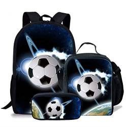 Basketball-Rucksack für Jungen, Rucksack mit Lunchbox, Grundschule, Kind, Büchertasche, Set, Kinder, Schultasche, Lunchtasche, Federmäppchen, 3-teiliges Geschenk, 3 x Fußball-3, Einheitsgröße, von fifbird