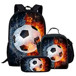 Basketball-Rucksack für Kinder, Schule, Büchertasche und Lunchtasche, Katze, Federmäppchen, Set, 3-in-1, für Jungen und Mädchen, lässiger Rucksack, Fußball-3, Einheitsgröße, Tagesrucksäcke von fifbird