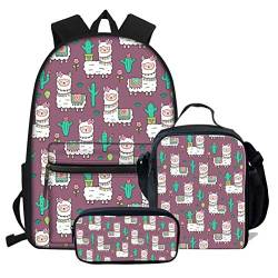 Kaktus-Schulrucksack für Mädchen, Teenager, Büchertaschen, Damen, College-Rucksäcke, lässiger Rucksack, 3er-Set, Alpaka-Tier-Rucksack, Alpaka-10 (3 Stück/, Einheitsgröße, Tagesrucksäcke von fifbird