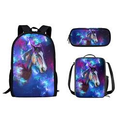 Reiserucksack für Schule, Laptoptasche, Lunchbox, Federmäppchen, Kleinkinder, Büchertasche, Diebstahl-Rucksack, Wandern, Tagesrucksäcke für Mädchen, Jungen, Kinder, Pferd Galaxy St, Einheitsgröße, von fifbird