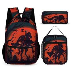 Rucksack-Set im Halloween-Stil für Kinder, 3-teilig, Teenager, Jungen, Schultasche mit Thermo-Lunchboxen, Stifthalter, TT, Einheitsgröße, Tagesrucksäcke von fifbird