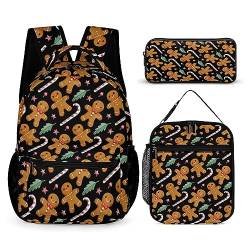 Rucksack-Set im Weihnachtsstil für Kinder, 3-teilig, Teenager, Jungen, Schultasche mit Thermo-Lunchboxen, Stifthalter, Tt-10, Einheitsgröße, Tagesrucksäcke von fifbird