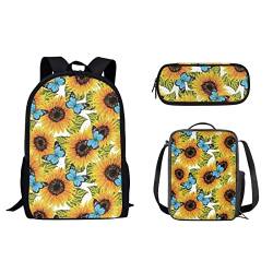 Schüler-Schulrucksack für Damen und Herren, Reise-Büchertaschen mit Lunch-Tasche und Stiftebox, Organizer für Mädchen, Jungen, Kinder, Rucksack für Mittelschule, Diebstahl, Blau - Sunflower Blue, von fifbird