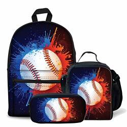 fifbird 3 Stück Kinder Schulranzen Set Galaxy Pferd Rucksack mit Lunchbox Federmäppchen für Jungen Mädchen Große Büchertaschen Damen Herren Canvas Rucksack, Baseball (3 Stück/S, Einheitsgröße, von fifbird