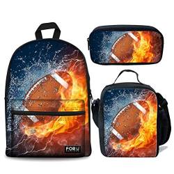 fifbird 3 Stück Kinder Schulranzen Set Galaxy Pferd Rucksack mit Lunchbox Federmäppchen für Jungen Mädchen Große Büchertaschen Damen Herren Canvas Rucksack, Feuer-Rugby (3 Stück), Einheitsgröße, von fifbird