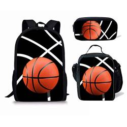 fifbird 3 Stück T-Rex Dinosaurier Schulranzen Set für Jungen Canvas Rucksack Set mit cooler Lunchbox Tasche und Federmäppchen für Teenager Männer Großer Rucksack, Basketball-1, Einheitsgröße, von fifbird