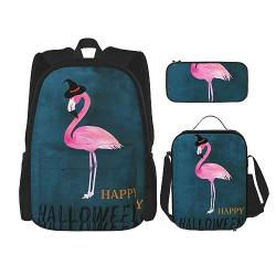 fifbird 3-in-1-Rucksack-Set, Rucksack mit Lunchbox, Federmäppchen, stilvoll, langlebig, Schulrucksack-Set, Sonnenblume, Halloween-Flami, Einheitsgröße, Tagesrucksäcke von fifbird