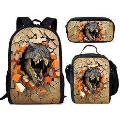 fifbird Coole Dinosaurier f Schulranzen 3er Set Schulrucksack Set Groß Umhängetasche mit Flaschenhalter Lunch Tasche Federmäppchen, Mehrkopf, Einheitsgröße, Tagesrucksäcke von fifbird