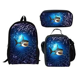 fifbird Coole Dinosaurier f Schulranzen 3er Set Schulrucksack Set Groß Umhängetasche mit Flaschenhalter Lunch Tasche Federmäppchen, Sea Shark, Einheitsgröße, Tagesrucksäcke von fifbird