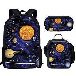 fifbird Coole Dinosaurier f Schulranzen 3er Set Schulrucksack Set Groß Umhängetasche mit Flaschenhalter Lunch Tasche Federmäppchen, Solarsystem, Einheitsgröße, Tagesrucksäcke von fifbird