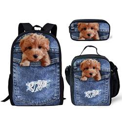 fifbird Coole Dinosaurier f Schulranzen 3er Set Schulrucksack Set Groß Umhängetasche mit Flaschenhalter Lunch Tasche Federmäppchen, hund, Einheitsgröße, Tagesrucksäcke von fifbird