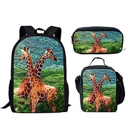 fifbird Dinosaurier-Kinder-Schulrucksack, 3er-Set, Federmäppchen, isolierte Lunchtasche, verstellbare Träger, Giraffe Mountai, Einheitsgröße, Tagesrucksäcke von fifbird