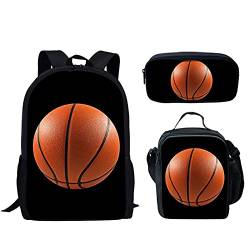 fifbird Kinder-Rucksack, Motiv: Wasserfeuer, Fußball, Schultasche + isolierte Lunchbox + Federmäppchen, 3er-Set, Basketball, Einheitsgröße, Tagesrucksäcke von fifbird