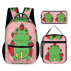 fifbird Kinder Rucksack Federmäppchen Umhängetasche 3er Set Frosch Schule Federmäppchen für Jungen Mädchen Laptop Rucksäcke Büchertaschen Erwachsene Umhängetasche, Tt-21, Einheitsgröße, Tagesrucksäcke von fifbird