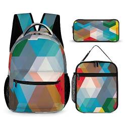 fifbird Kinder Rucksack Federmäppchen Umhängetasche 3er Set Geometrische Muster Schule Federmäppchen für Jungen Mädchen Laptop Rucksäcke, TT, Einheitsgröße, Tagesrucksäcke von fifbird