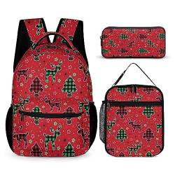 fifbird Kinder Rucksack Federmäppchen Umhängetasche 3er Set Weihnachten Stil Schule Federmäppchen für Jungen Mädchen Laptop Rucksäcke Büchertaschen Erwachsene Umhängetasche, Tt-14, Einheitsgröße, von fifbird