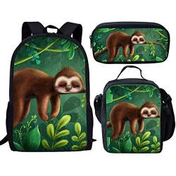 fifbird Kinder-Rucksack mit Lunchbox, Jungen-Rucksack, Tiger-Druck, Schultasche, 3-teiliges Set, Kinder-Büchertasche/Lunch-Tasche, Federmäppchen, Schreibwaren, Faultierbaum, Einheitsgröße, von fifbird