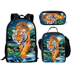 fifbird Lustige Giraffe Rucksack/Federmäppchen/Lunchtasche 3D Druck Schulranzen Set für Jungen Mädchen für Schule 3 Stück, tiger, Einheitsgröße, Tagesrucksäcke von fifbird