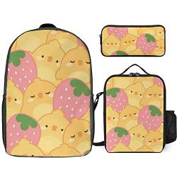 fifbird Niedliches Hühner-Rucksack-Set, 3-teilig, Rucksack-Set mit Lunchtasche, Federmäppchen, großes Fassungsvermögen, Cute Chicken-1, Einheitsgröße, Tagesrucksäcke von fifbird