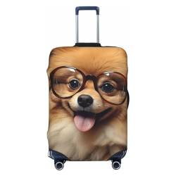 fifbird Pommersche Hund mit Brille, bedruckt, Gepäckabdeckung, Kofferbezug, elastisch, waschbar, Kofferschutz, Größe XL, Schwarz , L, Kofferabdeckung von fifbird