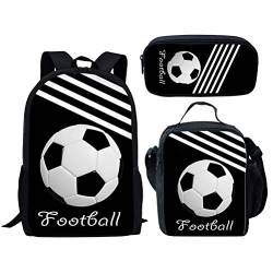 fifbird Rucksack Lunchtasche Federmäppchen Set für Schüler Kinder Jungen, Baseball 3, M, Fußball-1, Einheitsgröße, Tagesrucksäcke von fifbird