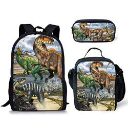 fifbird Schulranzen 3er Set Schulrucksack Kühltasche Federmäppchen für Kinder Jungen Teenager Mädchen Tyrannosaurus Rex Dinosaurier, Dino-7, Multi-6, Einheitsgröße, Tagesrucksäcke von fifbird