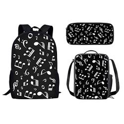 fifbird Schulrucksack-Set, Studentenrucksack mit isolierter Lunchbox und Federmäppchen, für Reisen, Arbeit, Business, 3-teilig, Musiknote, Einheitsgröße, Tagesrucksäcke von fifbird