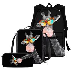 fifbird Schultaschen-Set mit Tierpferd für Jungen und Mädchen, 3-in-1, Schulrucksack, isolierte Lunchbox, Reißverschluss, großes Federmäppchen-Set, 40,6 cm, Büchertaschen-Set für Teenager, Studenten, von fifbird