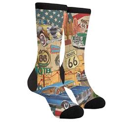 fifbird Unisex Socken Waldpilze Laufsocken Socken Lustige Crew Kleid Socken für Männer Frauen, Route 66, One size von fifbird