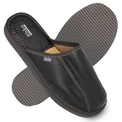 filsko® Tarm - Slippers Herren - geschlossen - Eva Sohle - Naturleder - rutschfest - atmungsaktiv - schwarz - 48 EU von filsko