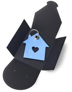Schlüsselanhänger aus Filz - Haus mit Herz/Liebesnest - hellblau - als besonderes Geschenk und Glücksbringer von filzschneider