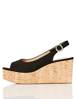 FIND Cork Peep Toe Sling Back Wedge, Peeptoe Pumps, Schwarz (Black), 39 EU (6 UK) von find.