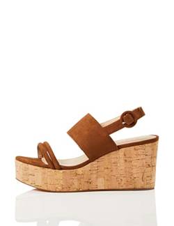 FIND Cork Two Part Sling Back Wedge, Peeptoe Pumps, Braun (Tan), 41 EU (8 UK) von find.