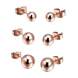 findout 18 Karat Roségold Titan Stahlkugel 4mm 6mm 8mm 3 Paar eingestellt Familiengröße Ohrstecker plattiert. (F1697) von findout rose