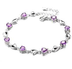 findout Amethyst rot, rosa, blau, weiß-Kristallherz-Silber-Armband für Frauen Mädchen. ( Herz Amethyst) von findout