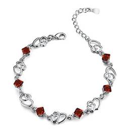 findout Amethyst rot, rosa, blau, weiß-Kristallherz-Silber-Armband für Frauen Mädchen. (roten Kristall) von findout