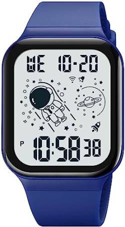 Blau Rechteckige Armbanduhr für Herren Damen Jungen, Einzigartiges Design Uhren mit 5ATM Wasserdicht 12/24H Alarm Stoppuhr Jugendliche Sportuhr von findtime