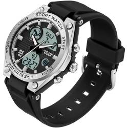 Damen Uhr Digital Armbanduhr mit Silikonarmband 50M Wasserdicht Digitaluhr für Mädchen Jungen Analog Digital Sportuhr mit Alarm Datum LED Kinderuhr Elektronisch Silber von findtime