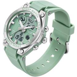 Damen Uhr Digital Armbanduhr mit Silikonarmband 50M Wasserdicht Digitaluhr für Mädchen Jungen Analog Sportuhr mit Alarm Datum LED Kinderuhr Elektronisch Grün Damenuhr von findtime
