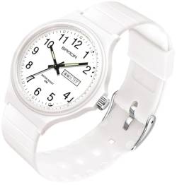 Damen Uhren Wasserdicht Minimalistisch Weiß Armbanduhr Unisex Sportuhren für Uhr Frauen Mädchen Studenten Einfache Stil Analoge Quarzuhr Leicht Ablesbares Zifferblatt von findtime