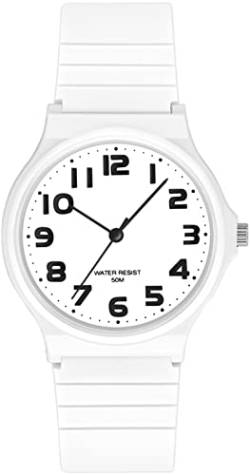 Damenuhr Analog Quarz Uhr Kunststoff 5ATM wasserdichte Armbanduhr für Mädchen Jungen Große Zahlen Einfache Uhren Damen Senioren von findtime