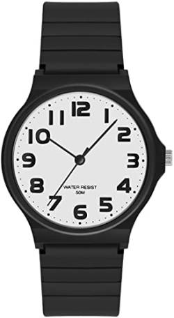 Damenuhr Analog Quarz Uhr Kunststoff 5ATM wasserdichte Armbanduhr für Mädchen Jungen Große Zahlen Einfache Uhren Damen Senioren von findtime