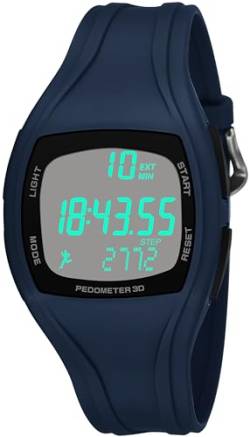 Digital Uhr mit Schrittzähler, Sport Digital Armbanduhr Herren Damen Kinderuhr mit Stoppuhr 50M Wasserdicht Sportuhr LED Kalender Wecker Digitaluhr Blau von findtime