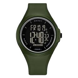 Digitale Armbanduhr für Herren und Damen, mit EL-Hintergrundbeleuchtung, doppelte Zeit, Stoppuhr, Countdown, Alarm, Digitaluhr, Unisex, Geschenk, Armee grün, Gurt von findtime
