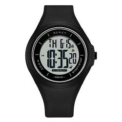 Digitale Armbanduhr für Herren und Damen, mit EL Hintergrundbeleuchtung, doppelte Zeit, Stoppuhr, Countdown, Alarm, digitale Uhr, Unisex, Geschenk, Schwarz , Gurt von findtime