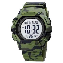 Digitale Armbanduhr für Jungen, digitale Sportuhren für Kinder, wasserdicht, elektronische Camouflage, Camo Grün von findtime