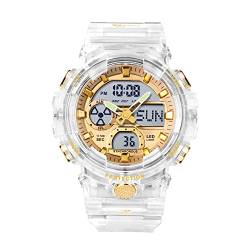 Digitale Herren-Armbanduhr, Militär, Stoppuhr, 50 m, wasserdicht, multifunktional, Countdown-Modus, Alarmfunktion, Dual Time, Weißgoldfarben, Armband von findtime
