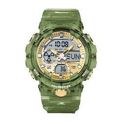 Digitale Herren-Armbanduhr, Militär, Stoppuhr, 50 m, wasserdicht, multifunktional, Countdown-Modus, Alarmfunktion, Dual Time, verte, Gurt von findtime