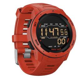 Herren-Armbanduhr, Digitaluhr, für den Außenbereich, robust, mit Schrittzähler, Sportuhren, Wecker, doppelte Zeit, wasserdicht, 50 m, rot von findtime